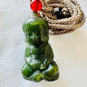 Hetian Jade Sitting Baby Buddha Pendant with 13 inches cord Necklace